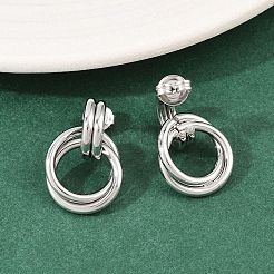304ステンレススチールツイストリングスタッドピアス  手動研磨  ステンレス鋼色  22.5x15mm&nbsp;EJEW-P324-05P