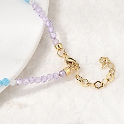 7 Chakra Faceted Round Cubic Zirconia Beaded Necklaces with Brass End Chains for Women&nbsp;NJEW-L014-05G