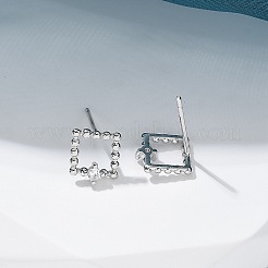 真鍮クリアキュービックジルコニアスタッドピアス  正方形  プラチナ  8.5x7.5mm&nbsp;EJEW-Q014-03P