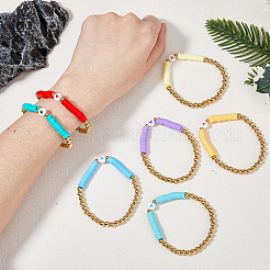 7Pcs 7 Color Polymer Clay Disc & Acrylic Heart & CCB Beaded Stretch Bracelets Set&nbsp;BJEW-FI0001-61