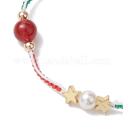 Christmas 8mm Round Dyed Natural Malaysia Jade & Natural Carnelian & Glass Seed Beads Braided Bead Bracelets&nbsp;BJEW-MZ00070-02