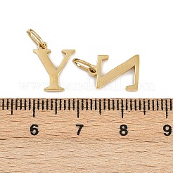 304ステンレススチールチャーム26個  a～zの文字  丸カン付き  ゴールドカラー  11~12x4.5~10.5x1.2mm  穴：4x2.5mm&nbsp;STAS-G359-09G