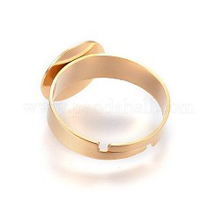 調節可能な304ステンレススチール製指輪部品  パッドリングベースパーツ  フラットラウンド  24KGP本金メッキ  サイズ7  17mm  トレイ：12mm&nbsp;STAS-G187-02G-12mm