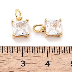 真鍮製ガラスチャーム  丸カン付き  正方形  18KGP本金メッキ  9x7x5mm  穴：5mm&nbsp;X-KK-P271-22G