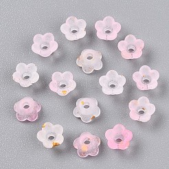 つや消し透明なアクリルビーズ  花  金箔  ピンク  5.5~6x3mm  穴：1.5mm  約10860個/500g&nbsp;OACR-N137-72B
