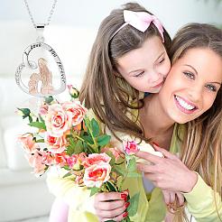 Heart Pendant Necklace Mother and Daughter Sitting Side-by-Side Necklace Cute Hollow Heart Dangle Necklace Charms Jewelry Gifts for Women Mother's Day Christmas Birthday Anniversary&nbsp;JN1099A