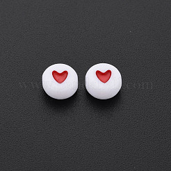 アクリルビーズ  ハート付きフラットラウンド  ミックスカラー  7x4mm  穴：1mm&nbsp;X-MACR-T009-08