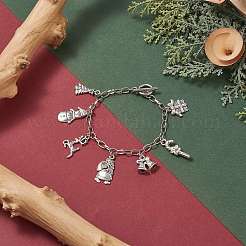 Christmas Tree & Snowman & Candy Cane & Gift Box Alloy Charm Bracelet&nbsp;BJEW-JB09300