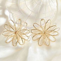 合金スタンドピアス  花  ゴールドカラー  68.5x66.5mm&nbsp;LS-EJEW-D300-02G-02