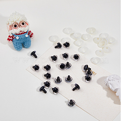 プラスチック製人形用クラフトアイ100セット  安全の目  スペーサー付き  おもちゃの DIY アクセサリー用  半円  ブラック  16.5x16mm&nbsp;DIY-FH0006-68