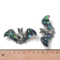 チベット風合金コウモリブローチ  天然パウア貝とラインストーン付き  アンティークシルバー  36.5x69.5x13mm&nbsp;JEWB-A021-01C-AS