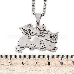 201ステンレススチール中空かわいい猫ペンダントネックレス女性用  変色しない  ステンレス鋼色  23.66インチ（60.1cm）&nbsp;LS-NJEW-K283-38P