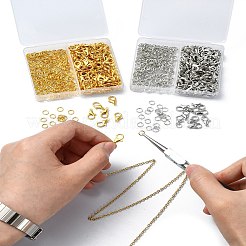 DIYジュエリー作りの発見キット  亜鉛合金カニカンを含む  アイアン製丸カン  ゴールドカラー  5~12x5~6x0.7mm  穴：1.2~3.5mm&nbsp;DIY-YW0009-22G