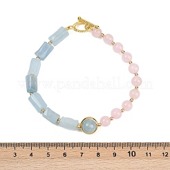 Natural Mixed Stone with Brass Round & Prism Beaded Bracelets for Women&nbsp;BJEW-G752-01G