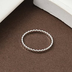 925 Sterling Silver Flat Beaded Finger Rings for Women&nbsp;RJEW-NH0002-01B-S