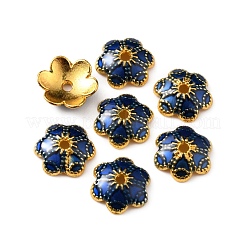 6-花びら合金エナメルビーズキャップ  花  プルシアンブルー  10x9x2.5mm  穴：1.4mm&nbsp;ENAM-WH0063-02A