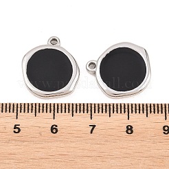 304ステンレススチールエナメルペンダント  フラットラウンドのチャーム  ステンレス鋼色  ブラック  17.5x16.5x3mm  穴：1.6mm&nbsp;STAS-K293-26P-02