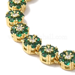 Rack Plating Brass Pave Cubic Zirconia Flower Link Necklaces for Women&nbsp;NJEW-B108-01G-05