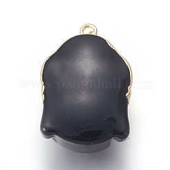 ガラスチャーム  真鍮パーツ  仏頭  ゴールドカラー  ブラック  40x26.5x16.5mm  穴：5x8mm&nbsp;KK-I639-01DG
