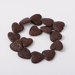 合成溶岩ロックビーズ連売り  ハート  染め  ブラウン  27~30x28~30x8~10mm  穴：1mm  約15個/連  15.3インチ&nbsp;G-N0113-10