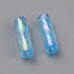Transparent Colours Rainbow Glass Twist Bugle Beads&nbsp;GLAA-WH0039-07S