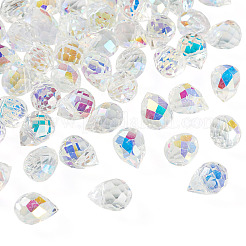 50個の電気メッキガラスビーズ  多面カット  ティアドロップ  トップ掘削  透明  10~10.5x8x8mm  穴：0.9mm&nbsp;G-BG0001-01