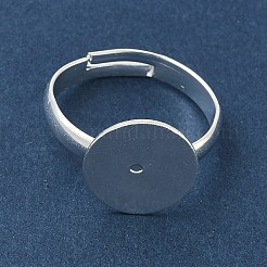 調節可能な真鍮パッドリングのセッティング  空白のフラットラウンドい指輪ベーストレイ  ラックめっき  長持ちメッキ  鉛フリー＆カドミウムフリー  925銀メッキ  トレイ：12mm  3mm  usサイズ7 1/4(17.5mm)&nbsp;KK-K414-10B-S