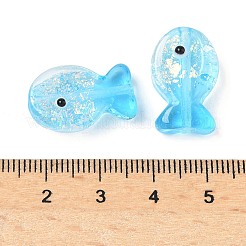手作りのホイルランプワーク魚ビーズ  エナメル  グラデーションカラー  ライトスカイブルー  20x23x8.5mm  穴：1.8mm&nbsp;FOIL-Z001-01D-1