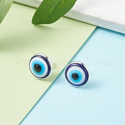 ナザールボンジュウスタッドピアスとフラットラウンド  女性のための真鍮のアクセサリー  ブルー  16.5x13.5mm  ピン：0.7mm&nbsp;EJEW-JE04797
