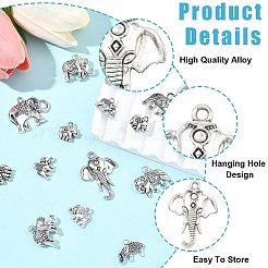 45pcs9スタイルチベットスタイルアロイペンダント  象のチャーム  アンティークシルバー  12~30.5x12~25x2.5~5mm  穴：1~2.5mm  5個/スタイル&nbsp;FIND-YW0011-10