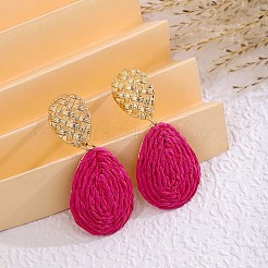 Bohemian Style Raffia & Iron Dangle Stud Earrings&nbsp;FS-WGF5ABF-01