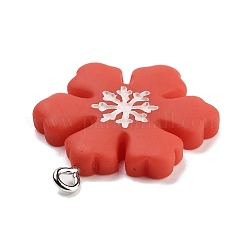 クリスマステーマの不透明樹脂ペンダント  プラチナトーンの鉄ループ付き  スノーフレーク  30~30.5x23~23.5x4~4.5mm  穴：2mm&nbsp;RESI-F054-A11