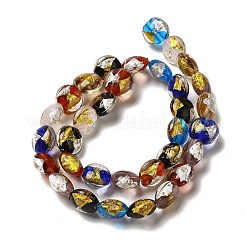 Handmade Gold Foil and Silver Foil Lampwork Flat Round Beads&nbsp;FOIL-C001-02A