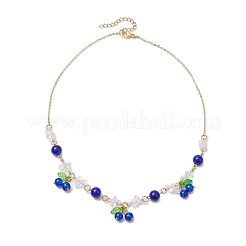 2Pcs 2 Colors Crackle Glass & Natural Quartz Crystal Fruit Bib Necklaces for Women&nbsp;NJEW-JN05202