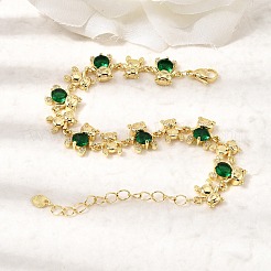 Brass Micro Pave Cubic Zirconia Link Chain Bracelets for Women&nbsp;BJEW-D457-01G-02