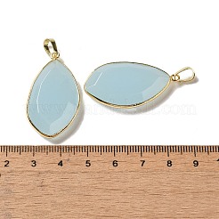 ガラスチャーム  金色のラックメッキの真鍮金具付き  楕円形のチャーム  ライトブルー  36~36.5x19.5~20x6~6.5mm  穴：6.5x3.5mm&nbsp;G-K338-08G-13