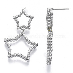真鍮ダングルスタッドピアス  ステンレス鋼ピンと  ニッケルフリー  スター  プラチナメッキ  39x24mm  ピン：0.7mm&nbsp;KK-N232-104P-NF