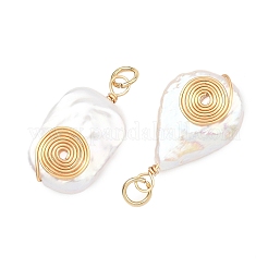 3Pcs 3 Styles Spiral Copper Wire Wrapped Natural Nucleated Baroque Keshi Pearl Pendants&nbsp;PALLOY-JF05276