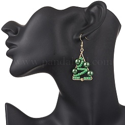 Christmas Tree Glass Pearl & Glass Seed Dangle Earrings&nbsp;EJEW-TA00720