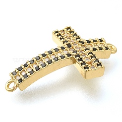 Brass Pave Black & Clear Cubic Zirconia Connector Charms&nbsp;LS-KK-M101-02I-G01