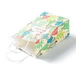 クリスマステーマクラフト紙ギフトバッグ  ハンドル付き  ショッピングバッグ  クリスマスツリー模様  13.5x8x22cm&nbsp;CARB-L009-A06