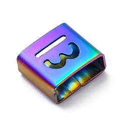 イオンプレーティング（IP）304ステンレススチールスクエアスライドチャーム  虹色  文字B  9x8x4mm  穴：3.5x8.5mm&nbsp;STAS-L132-12B-M