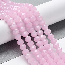 焼き絵用塗料、模造翡翠ガラスビーズの連  ファセットロンデル  パールピンク  10x8mm  穴：1mm  約60~61個/連  46~48cm&nbsp;DGLA-A034-J10mm-A26