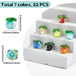 32個 8色 光る手作りランプワークフルーツビーズ  柿  暗闇で光る  ミックスカラー  12x11x11mm  穴：1.4~1.8mm&nbsp;LAMP-PA0001-28