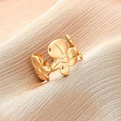 304ステンレススチールカフリング  花  ゴールドカラー  15.5mm  内径: 調節可能&nbsp;RJEW-D306-25G
