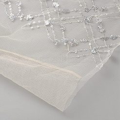 ポリエステルスパンコール生地  服装アクセサリー  フローラルホワイト  1280x0.5mm&nbsp;DIY-WH20048-027A