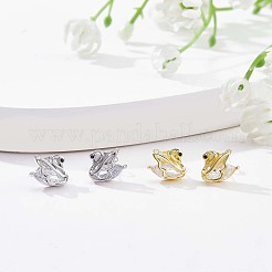 キュービックジルコニア スワン スタッド ピアス  女性用スターリングシルバージュエリー925個  ゴールドカラー  9.5x8mm  ピン：0.8mm&nbsp;JE1003B