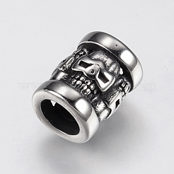 304ステンレススチールビーズ  頭蓋骨のある列  アンティークシルバー  13x10mm  穴：6mm&nbsp;STAS-F144-045AS