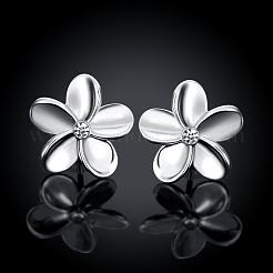 女性のためのエレガントなスズ合金ラインストーンの花のスタッドのピアス  プラチナ  11.5x11.5mm&nbsp;EJEW-BB02405-B