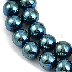 電気めっき合成磁性ヘマタイト ビーズ 連売り  グレードAAA  ラウンド  メッキグリーン  8mm  穴：1.2mm  約52個/連  16.14''（41センチメートル）&nbsp;G-G174-L01-01